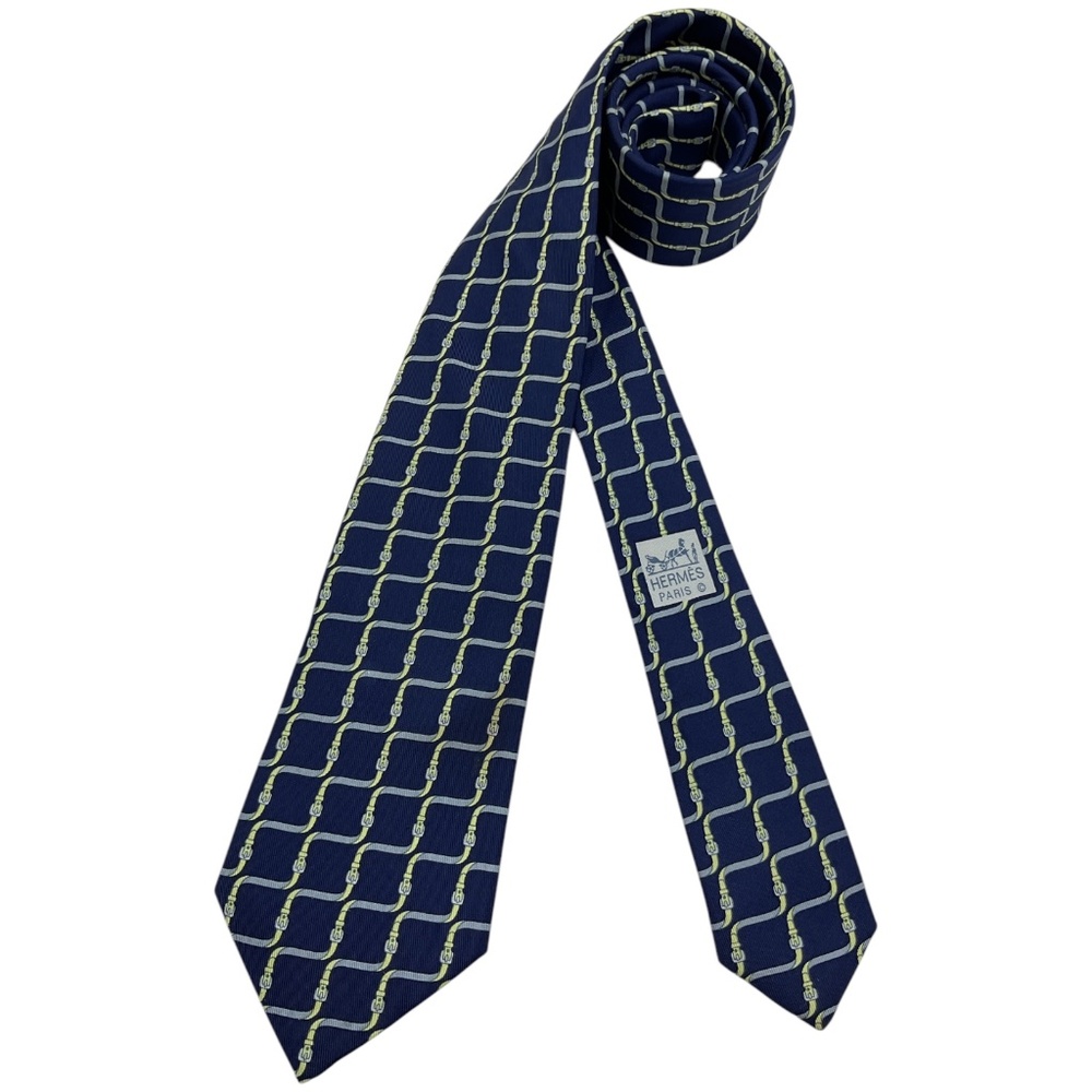 HERMÈS 7009 TA Blue Interlocking Belt Silk LUXURY Tie FRANCE